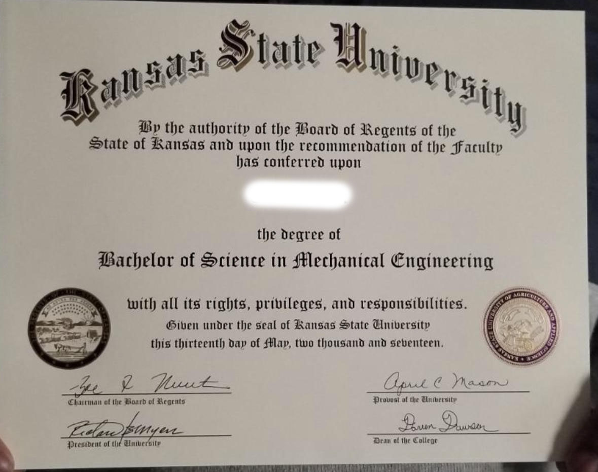 堪萨斯州立大学毕业证书照片